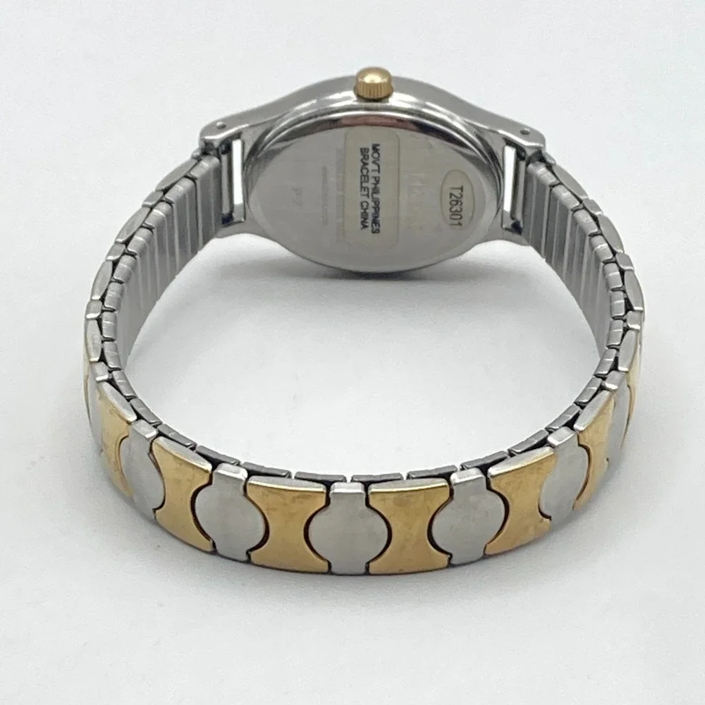 Timex Cavatina Watch Women 21mm Gold Silver Tone Stretch Band New Battery 6.25